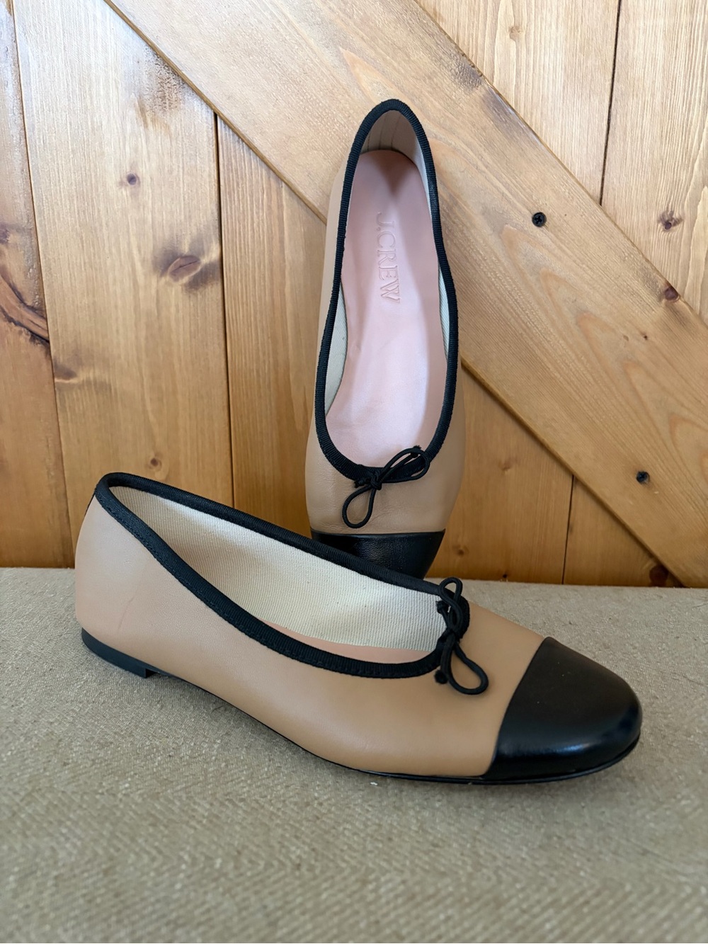 J. Crew Cap Toe Ballet Flats in Tan and Black | Size 8